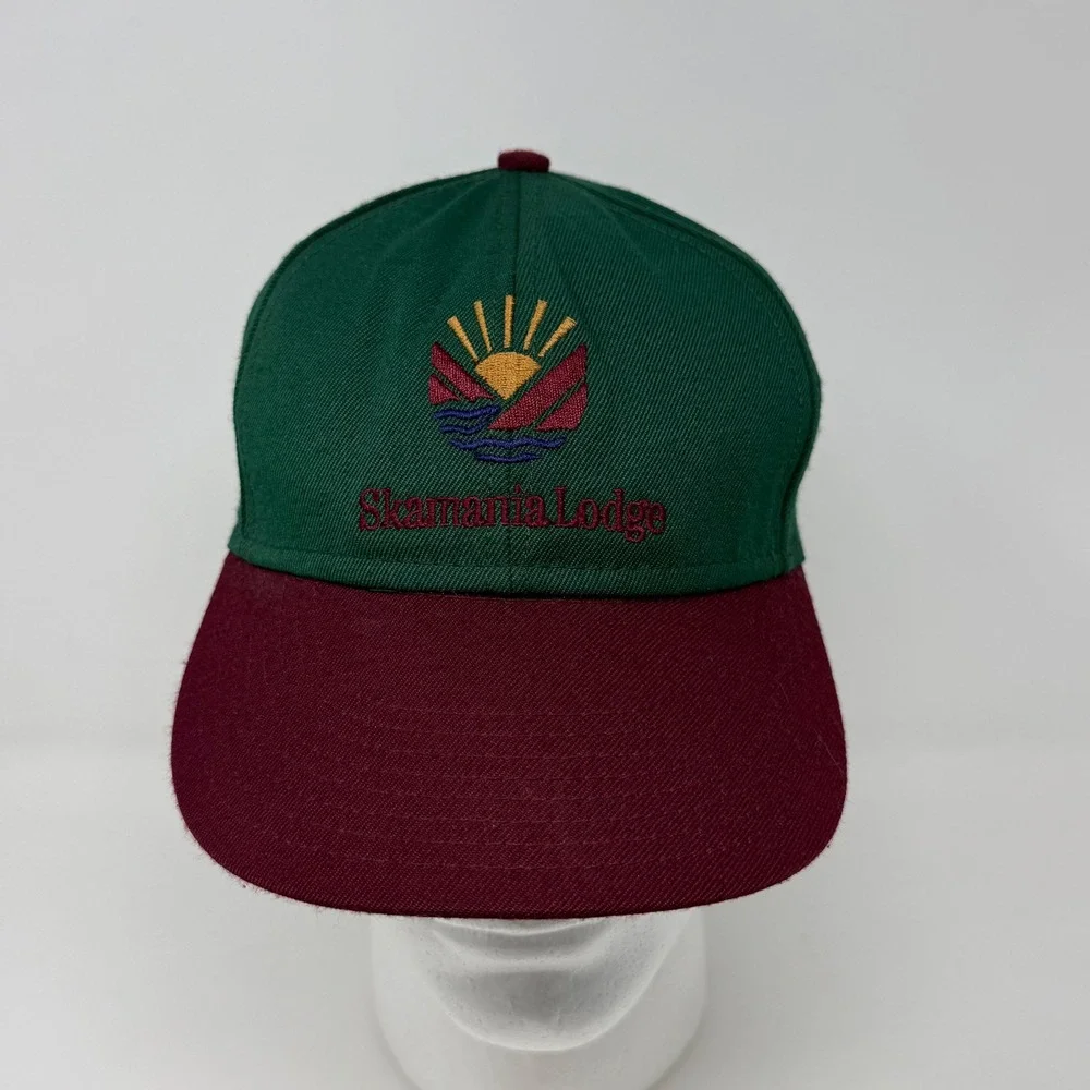 Vintage Skamania Lodge Golf Hat Green Burgundy Leather Strapback‎ Made in USA